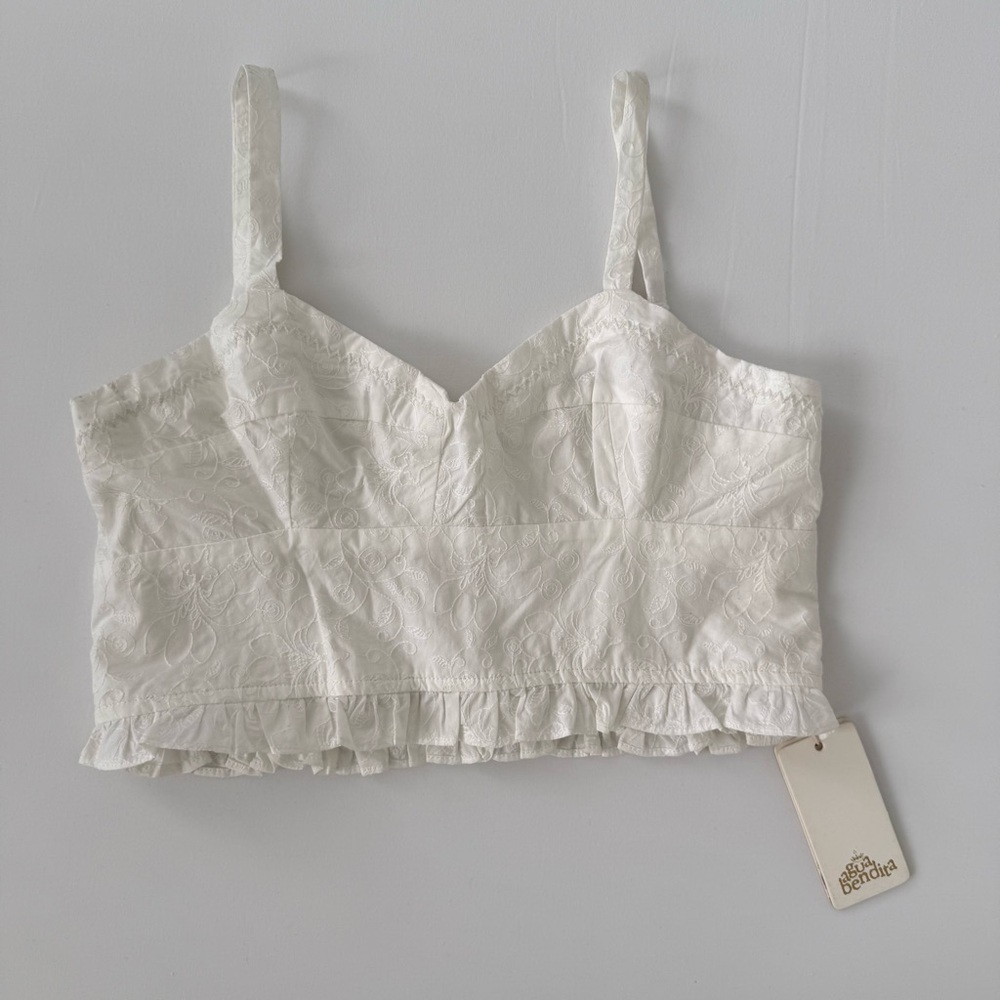 Agua Bendita White Crop Top Angel Azure 100% Cotton Eyelet size M NWT